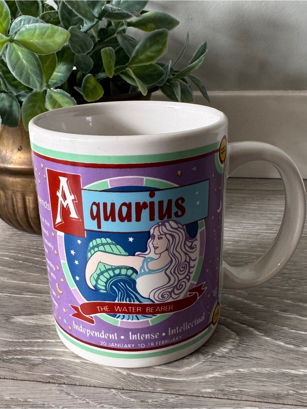 Vintage 1990s Aquarius Zodiac Water Bearer Horoscope Astrology Mug